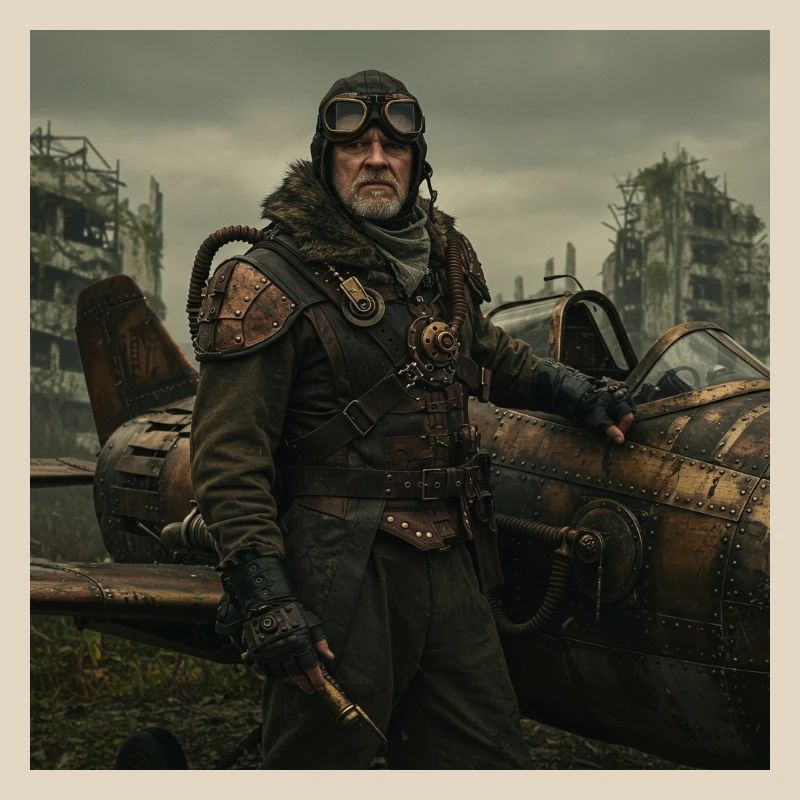 Steampunk Pilot on Post-Apocalyptic Ruins