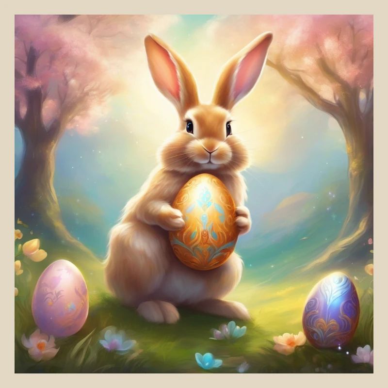 Spring bunny with gold Easter egg