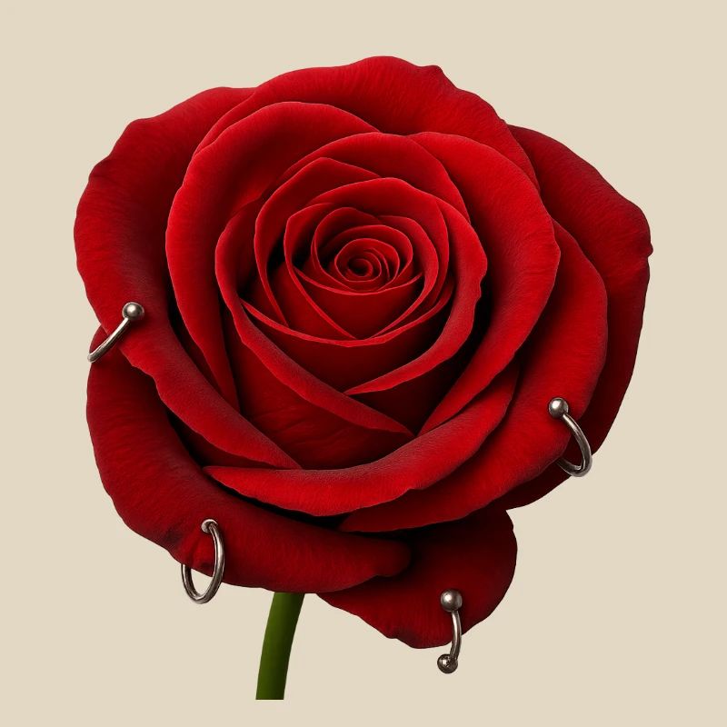Red Rose with Piercings