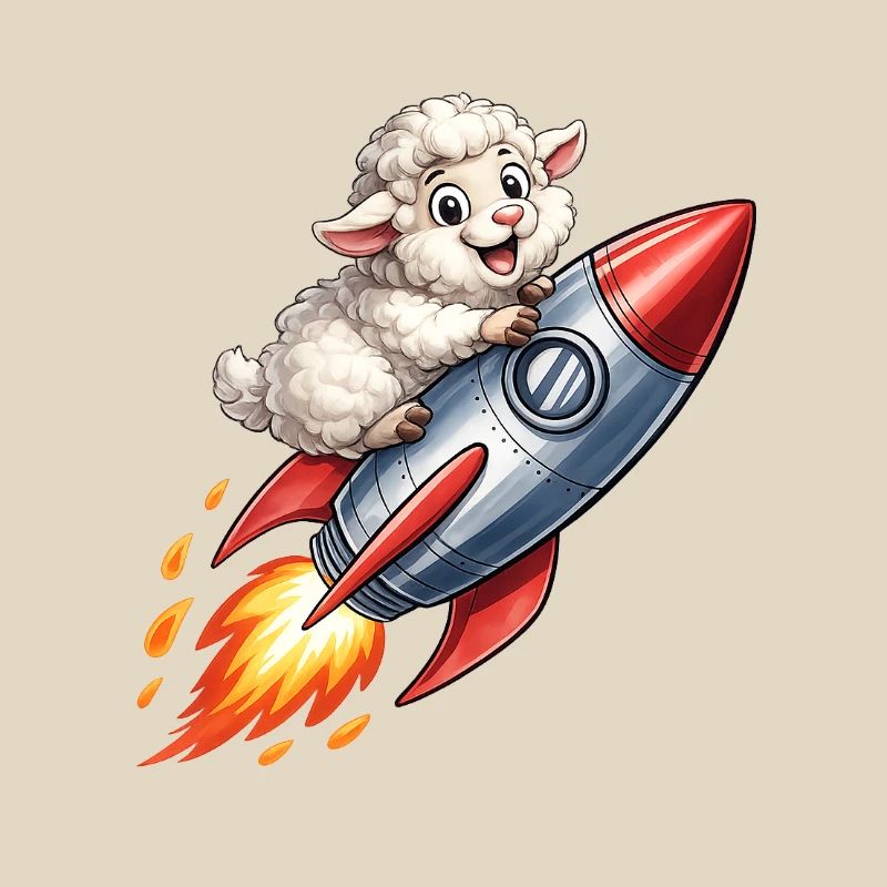 Wool sheep on rocket flight