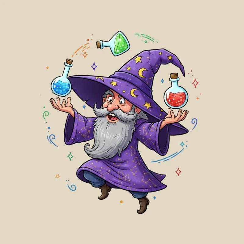 Un magicien en cape violette avec un élixir