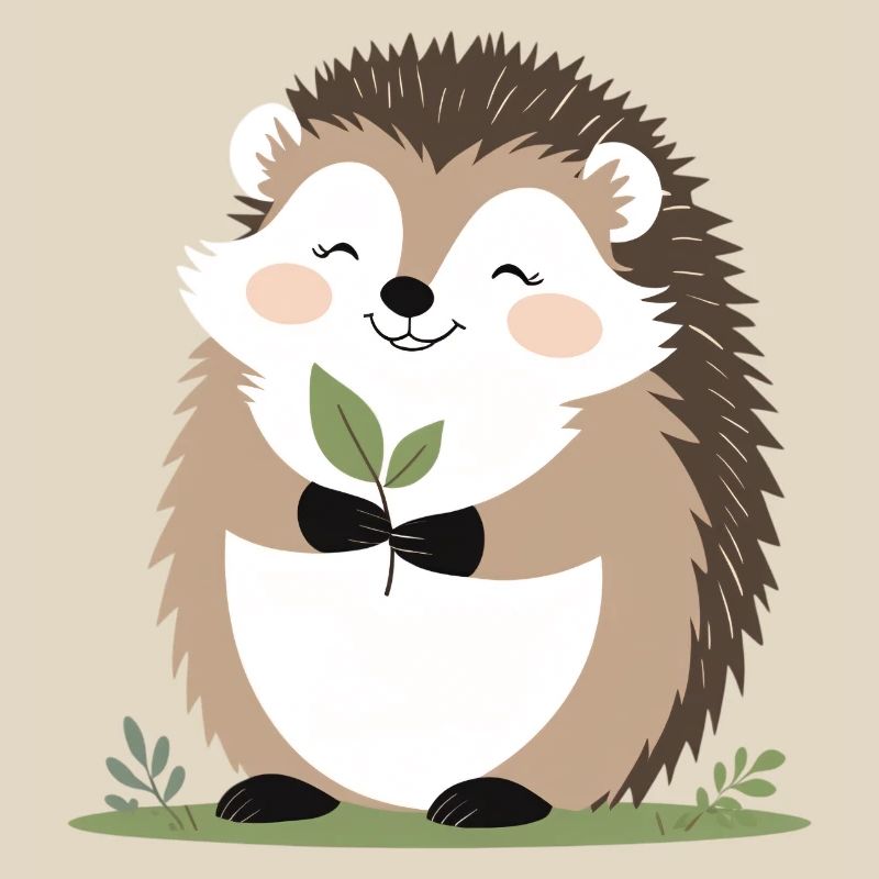 Cute hedgehog with leaf