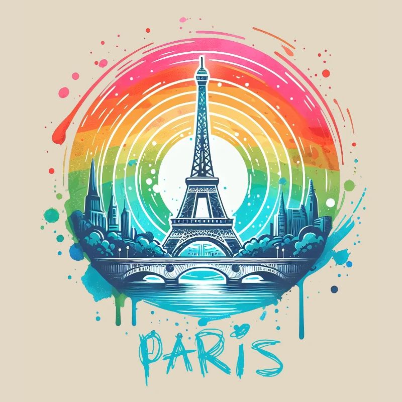 Paris Eiffel Tower with Rainbow LGBT Skyline
