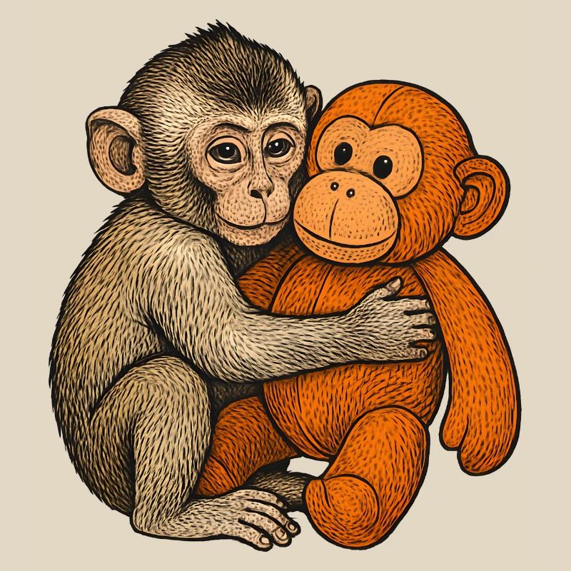 Cuddle buddy monkey and orang