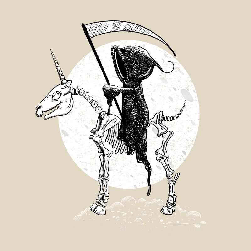 Halloween Einhorn Skelett Mit Reitendem Sensenmann