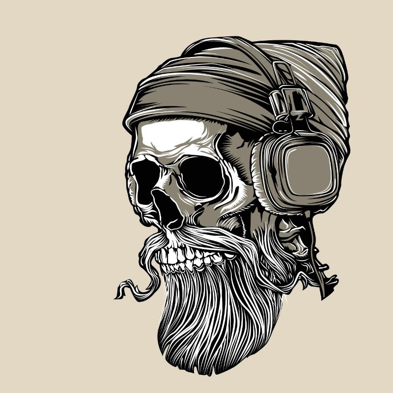 Bart Hipster Skull mit Kopfhörer