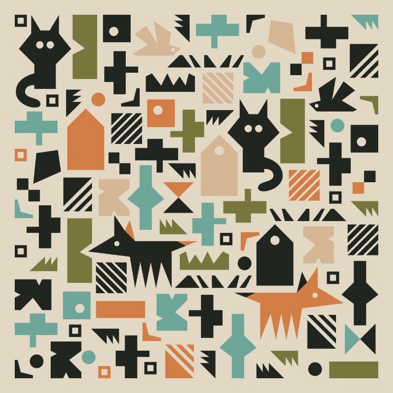 Cat fox bird pattern l multicolour