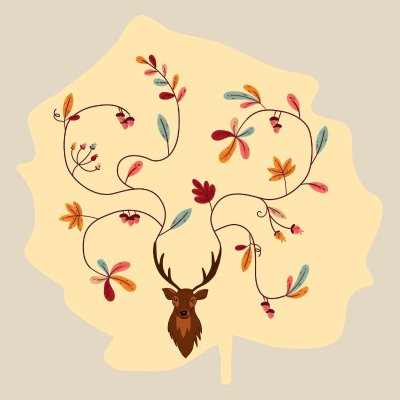 Hirsch im Herbst Geschenk Idee Geweih mit Blättern