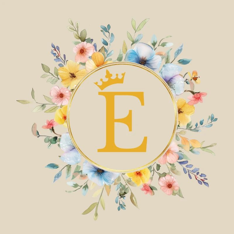 E Monogram, Flower Circle, Personalizable