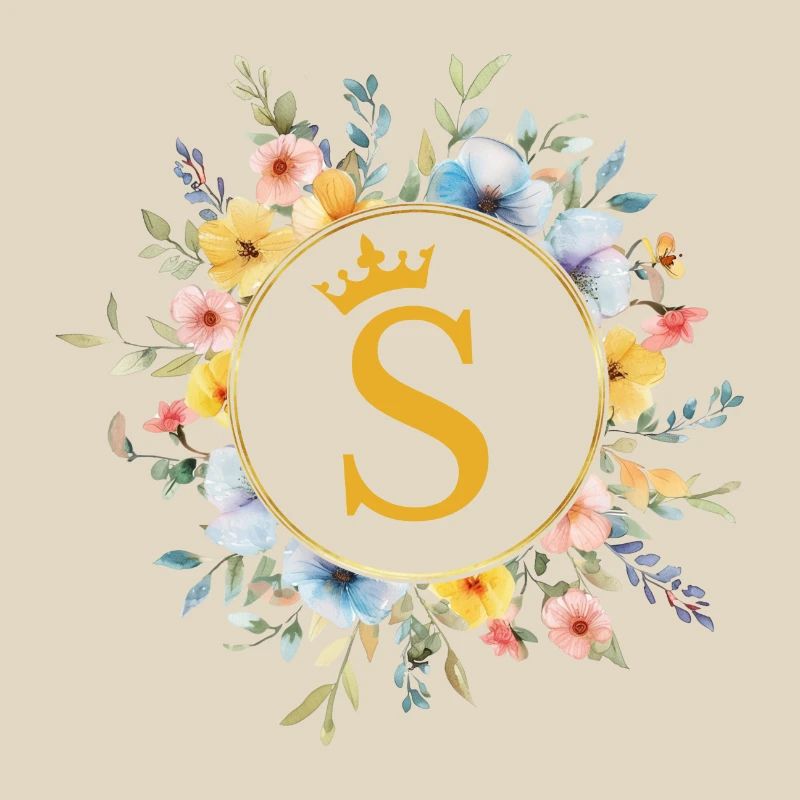 S Monogram, Flower Circle, Personalizable