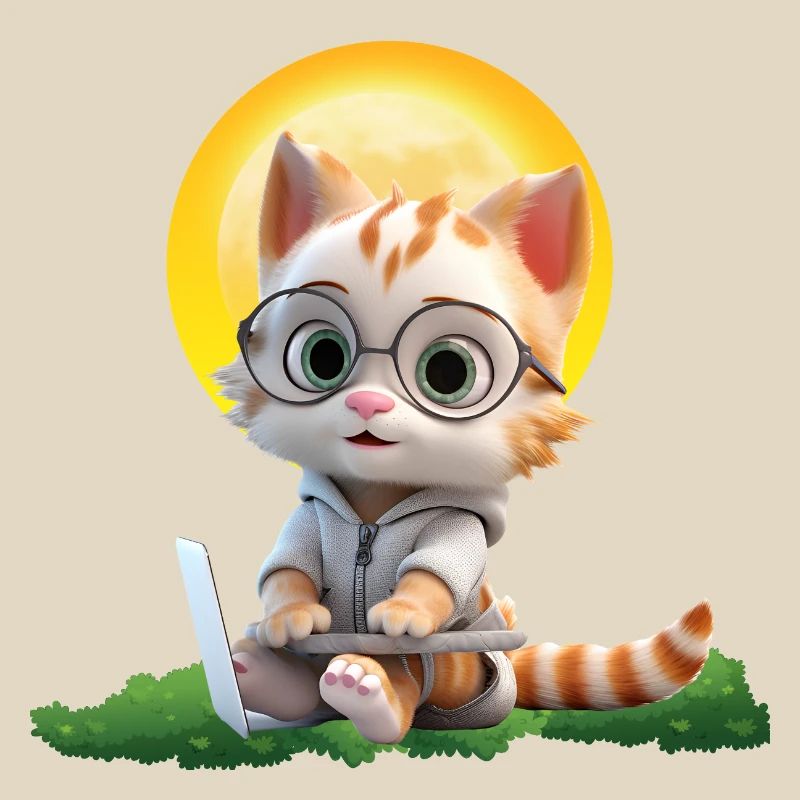 Smart Cat Sun Coder: Kitten Laptop Art Print