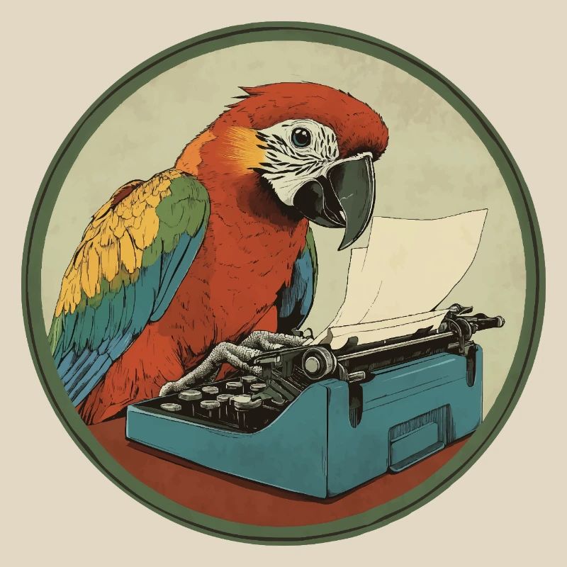 Parrot with typewriter – Feather-light and creative