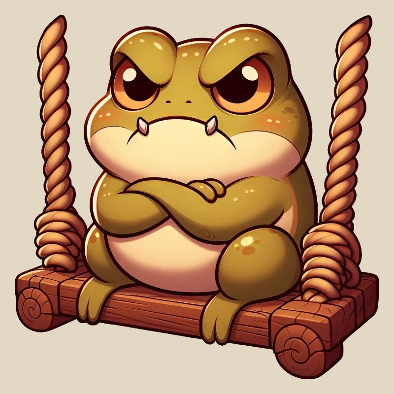 Grumpy frog toad swinging annoyed angry