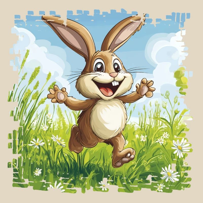 Cheerful bunny in spring meadow