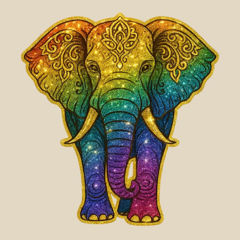 Rainbow elephant with gold pattern