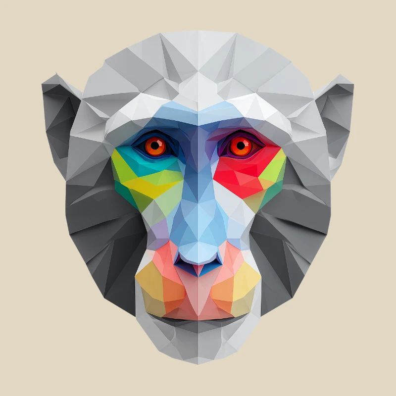Colored Low-Poly Monkey Face Logo Art Design