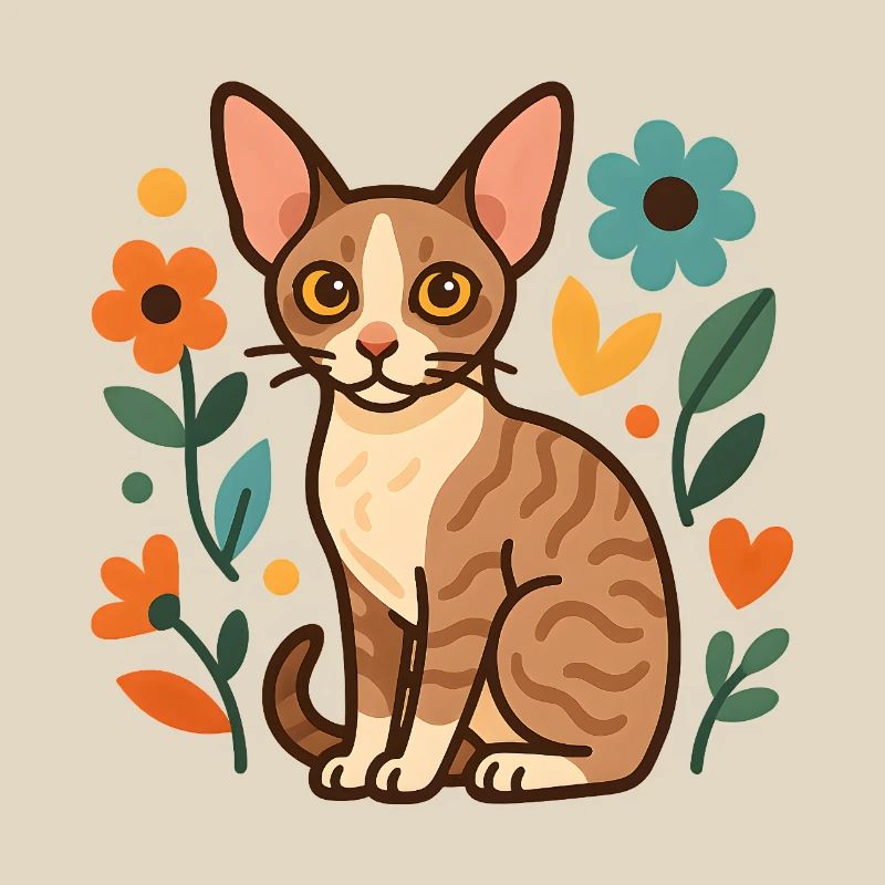 Chat Rex de Cornouailles parmi les fleurs