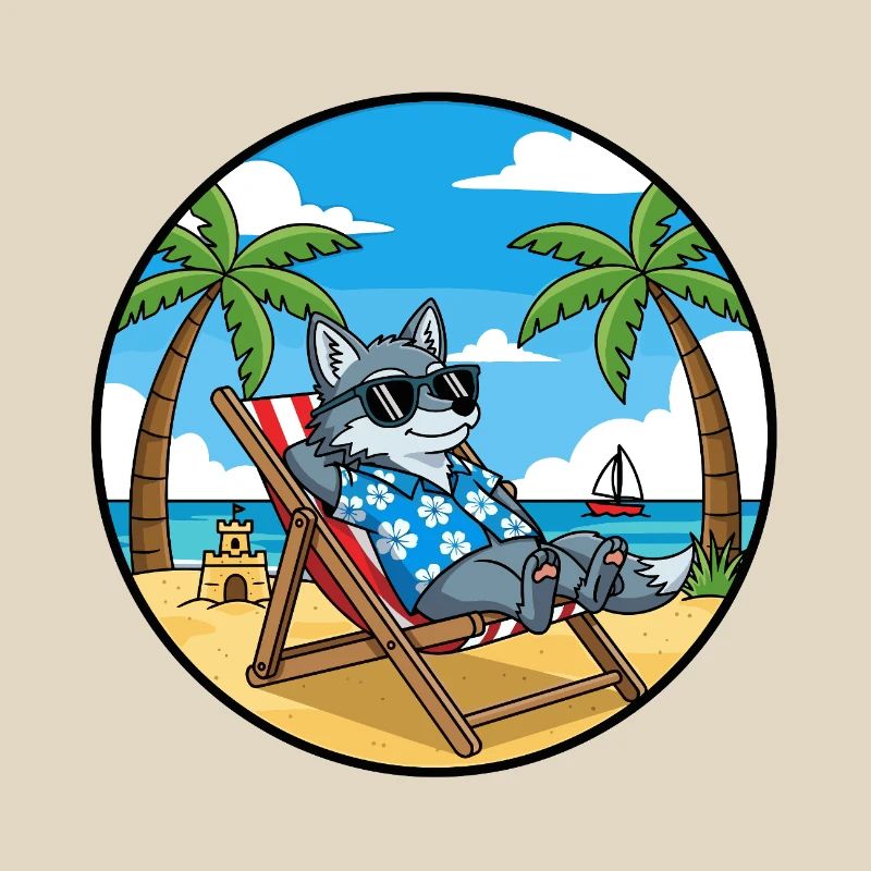 Cool Wolf Beach Vacation Summer Vibes