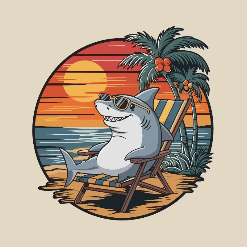 Funny Shark on Beach Summer Vacation Sunset