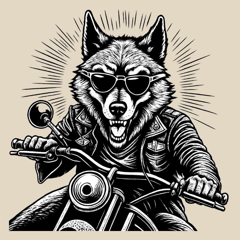 Wolf on Motorcycle Leather Jacket Graphic