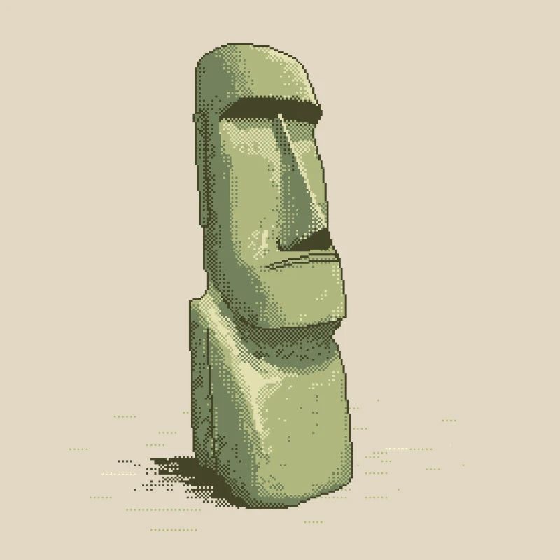 Retro Pixel Art Moai Easter Island Statue