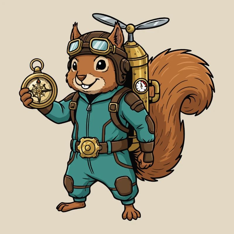 Squirrel Steampunk Aviator Jetpack-Kompass
