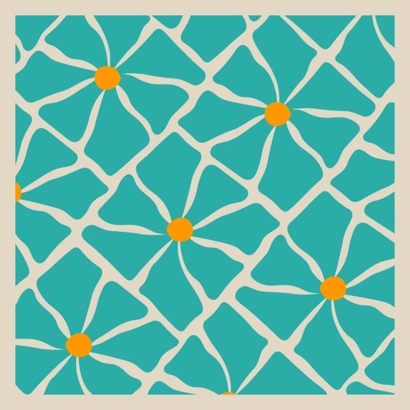 Turquoise Blossoms Mosaic Pattern
