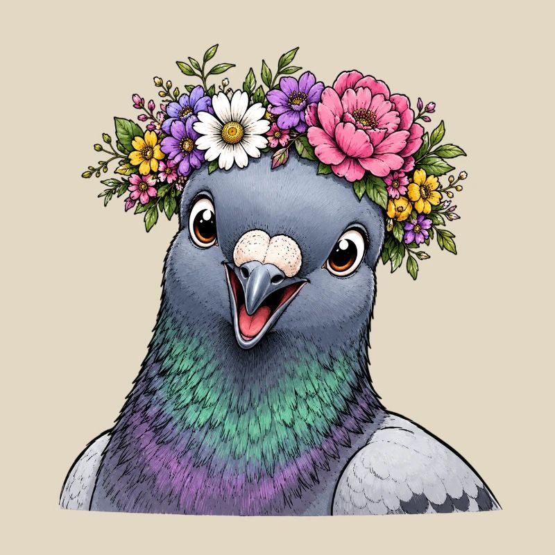 Colombe décorée de fleurs