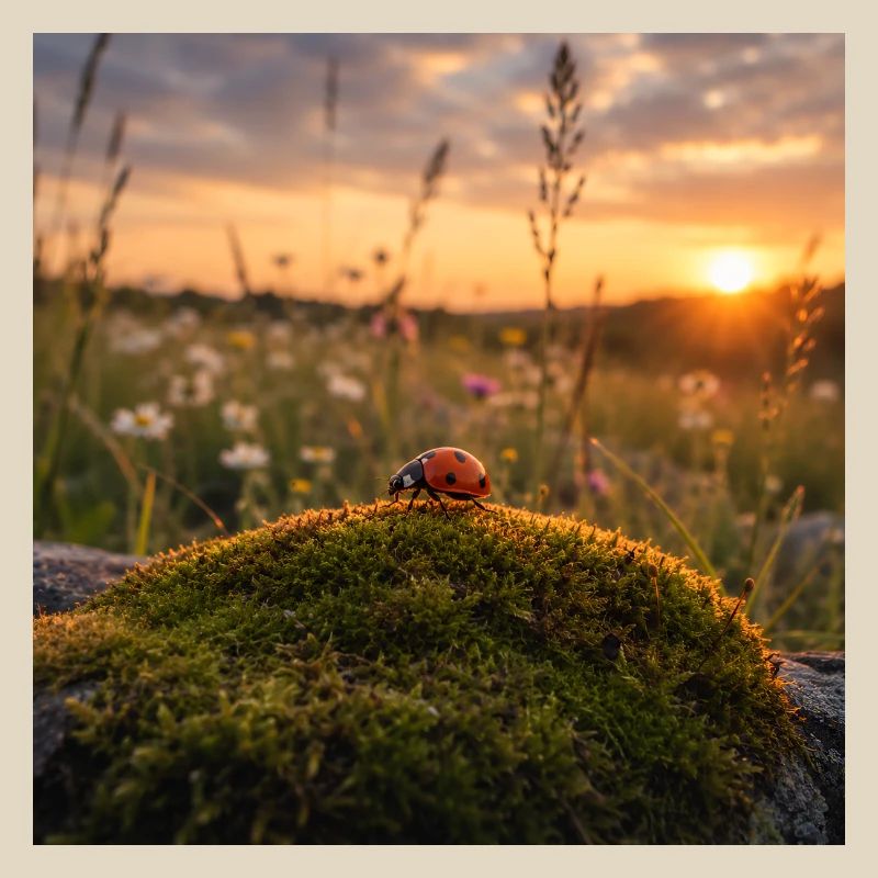 Ladybug in sunset and moss