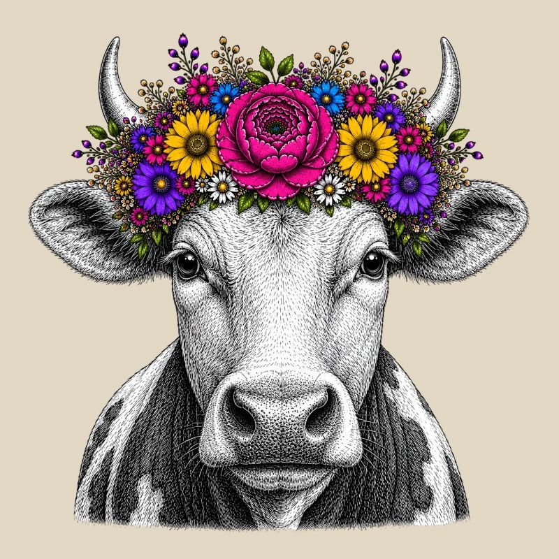 Kuh mit Blumenkrone