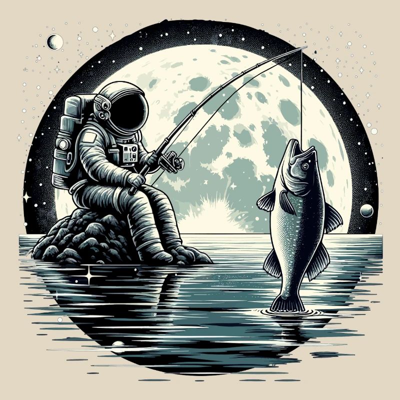 Astronaute pêche sur la Lune : conception spatiale