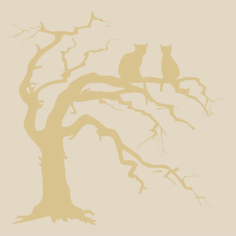 Dead tree with 2 cats silhouette