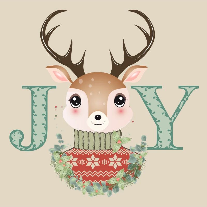 niedlicher Hirsch mit Pullover und Weihnachtskranz