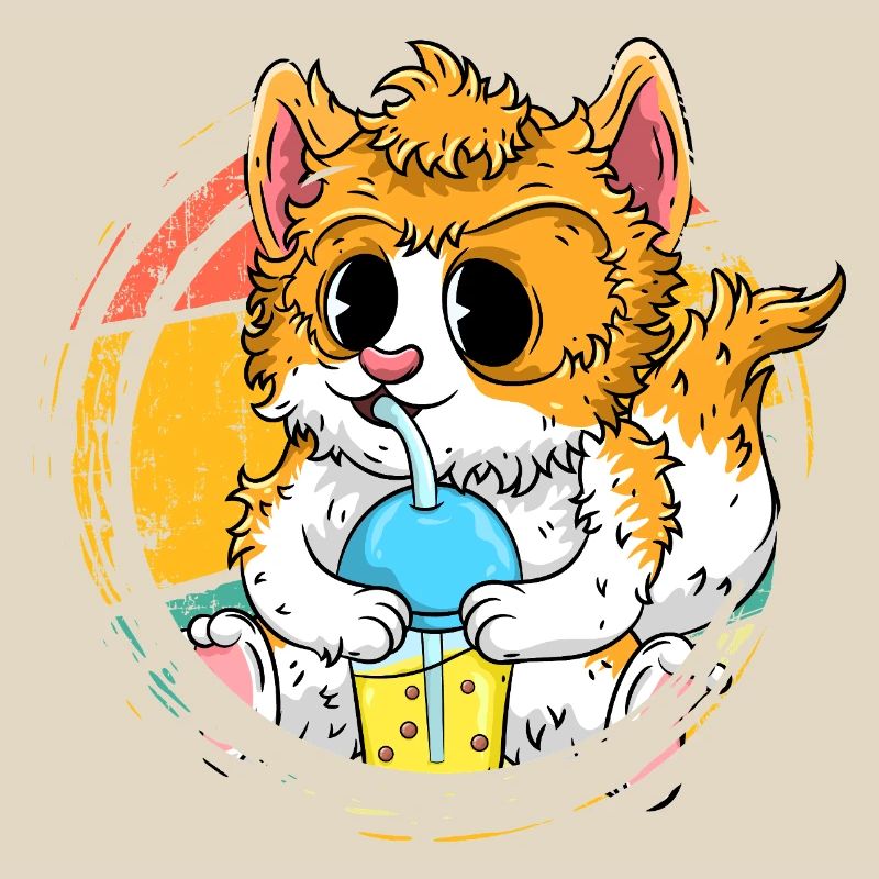 Chat Anime Mignon avec Bubble Tea