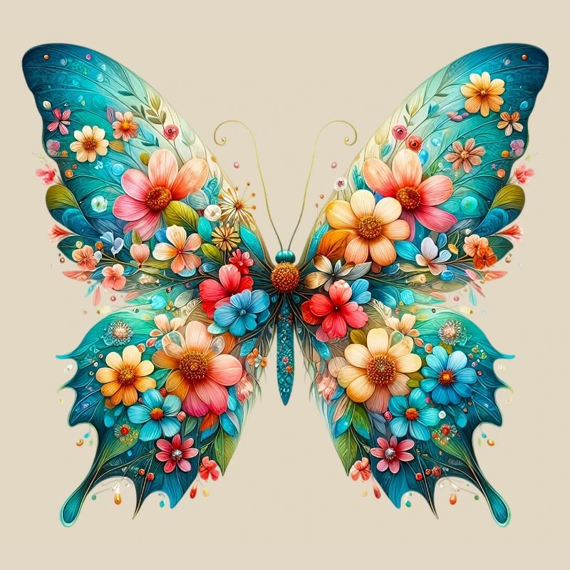 Papillon décoré de fleurs