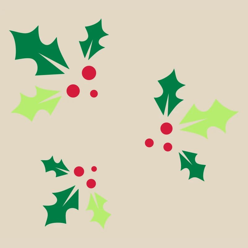 three holly branches with three red berries