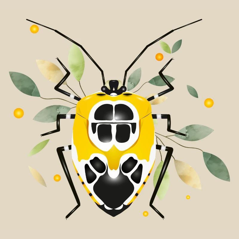 Runibia decorata Creepy Crawly jaune noir avec feuillage