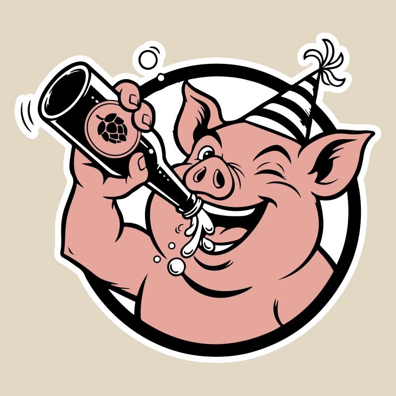 Cochon avec bouteille de célébration