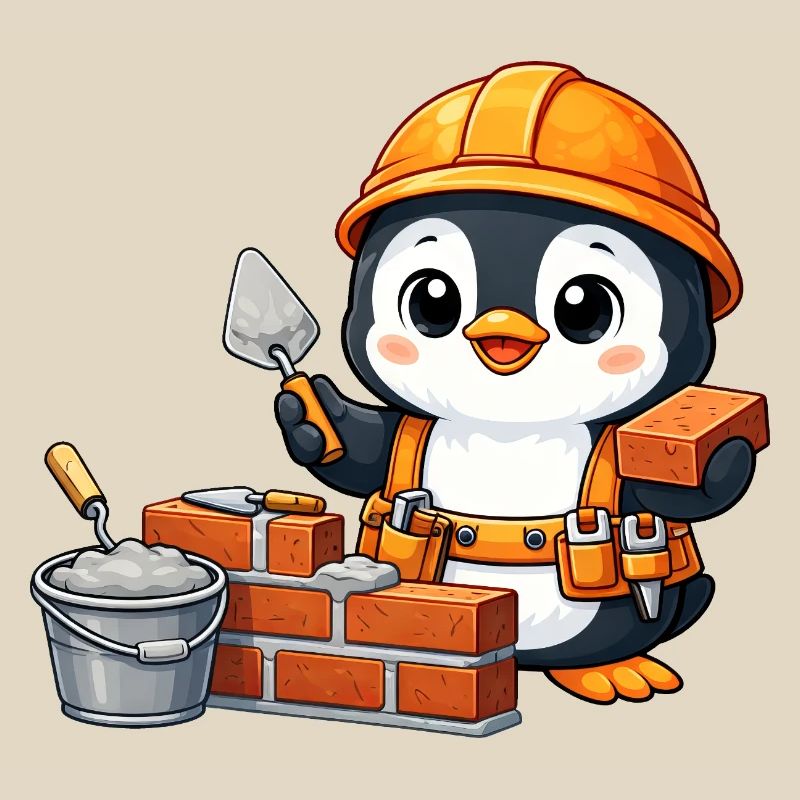 Cute Penguin Mason Construction Worker Construction Site Handwer