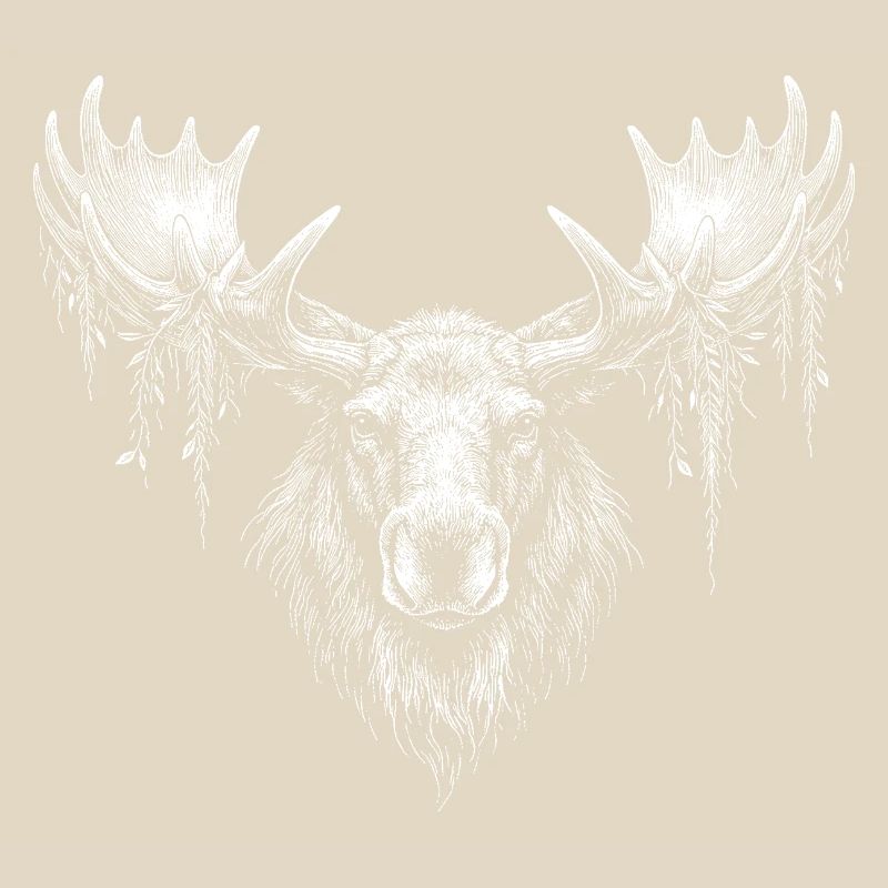 Elk head with moss branches