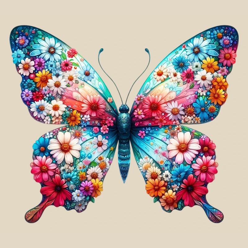 Papillon décoré de fleurs
