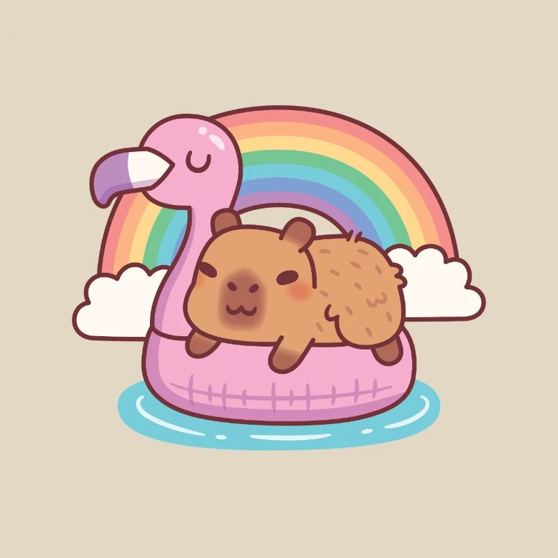 Cute Capybara Chills On Flamingo Float Rainbow