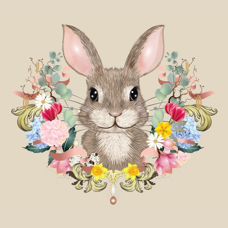 Spring wreath with rabbit as Easter bunny