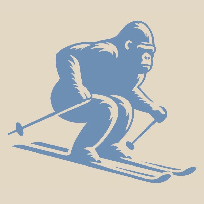 Monkey Gorilla Chimpanzee Ski Silhouette Design