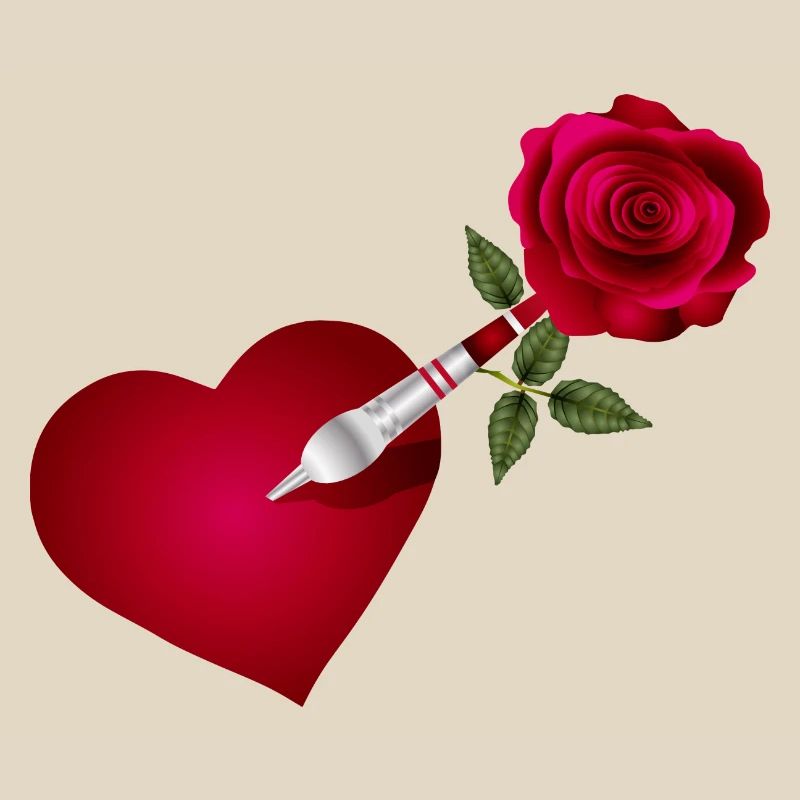 Flèche fléchette avec rose et cœur comme cible