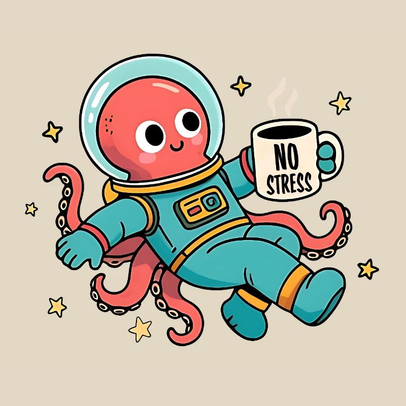 Space Astronaut Octopus with Coffee Cup