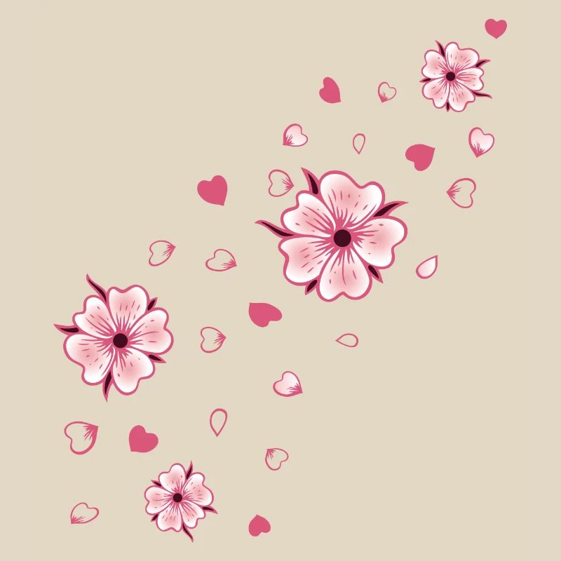 Flying Cherry Blossoms with Hearts Sakura Spring
