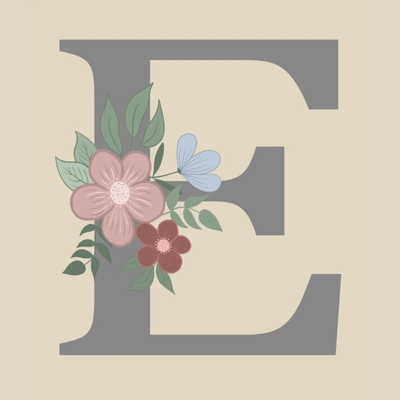 Buchstabe E mit Blume grau