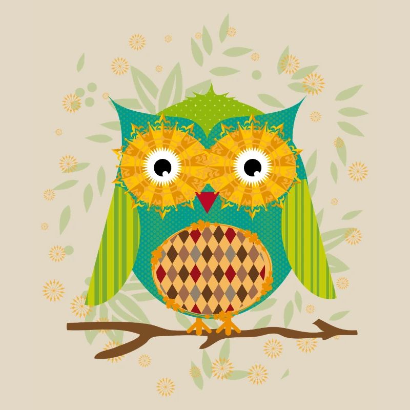 kunstvoll gestaltete Eule mit Patchwork-Muster
