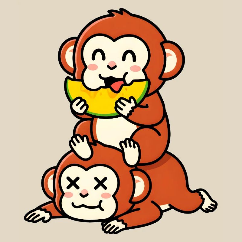 Singe espiègle mangeant de la pastèque sur un ami